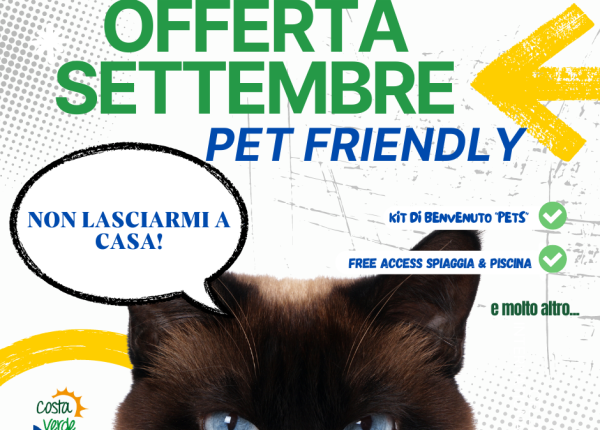 Offerta di settembre per vacanze pet-friendly con kit di benvenuto e accesso spiaggia.